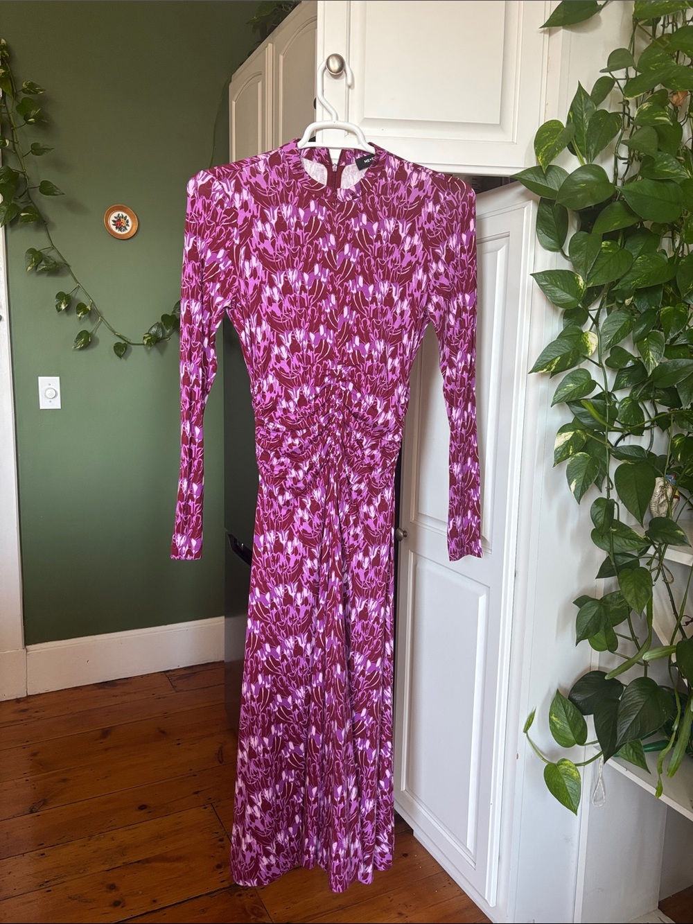 ME+EM Magenta and Lilac Floral Long-Sleeve Maxi Dress